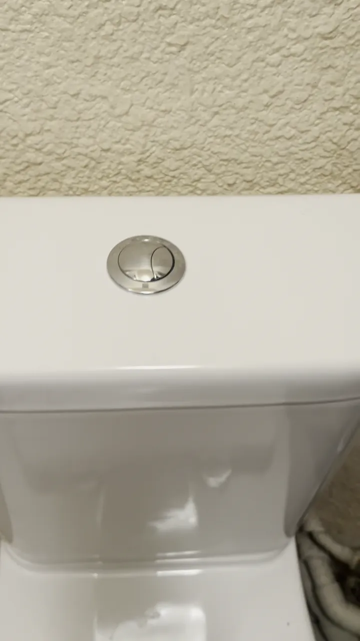 Bouton poussoir double chasse chromé sur le réservoir du WC posé par A2C Plomberie